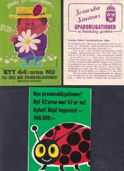 Tradera 3 broschyrer om sparobligationer 1948 och premie- 65 o 67> Lotterier & Lodsedler