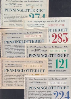 Tradera 6 gamla penninglotter 1948-1962> Lotterier & Lodsedler
