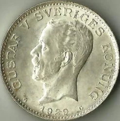 Tradera 1 kr 1929.| Svenske Mønter