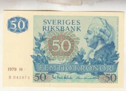 Tradera 50 kronor 1979 litet riss ovan ovikt 01/0| Sedler