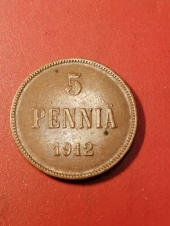 Tradera *5 penni 1912 Koppar Nikolaj II *Bra condition*Se bilder*| Udenlandske Mønter