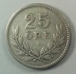 Tradera 25 öre 1918 Gustaf V Silvermynt| Svenske Mønter