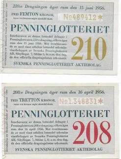 Tradera 2 stycken gamla Penninglotter från 1956> Lotterier & Lodsedler