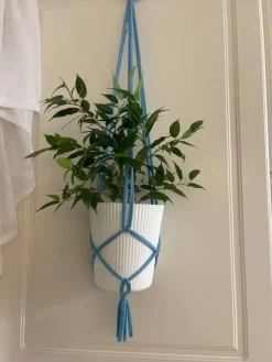 Tradera ampel, plant hanger, makrame, ljusblå smårandig 10-12 cm| Andet Til Haven