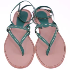 Tradera Athe Vanessa Bruno ladies green leather studded flat sandals-FR 36-NEW in box> Damesko