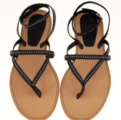 Tradera Athe Vanessa Bruno ladies black leather studded flat sandals-FR 36-NEW in box> Damesko