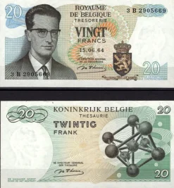 Tradera Belgien 20 Francs Banknote Uncirculated UNC det finns ett litet spår av veckning| Sedler