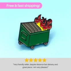 Discount Dumpster Fire Meme Enamel Pin - Funny and Cartoonish Hard Enamel Brooch Stofmærker & Pins