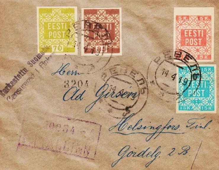 Tradera ESTLAND - BLOMSTERMOTIV - UTAKKET - Censurerad i Finland - 1919| Flere Lande