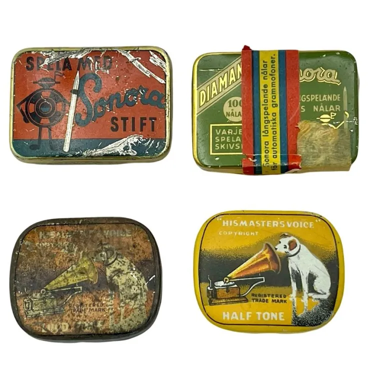 Tradera Gramofonnålar i originalförpackning från His Master's Voice & Sonora stift| Musiktilbehør