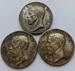 Tradera Gustav V 3 st Silvermedaljer Officerarnas Målskjutnings Förbund 1919,1921 Ut 1:-| Andre Mønter & Sedler