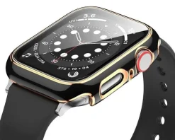 Tradera Heltäckande Skal till Apple Watch4/5/6/SE Härdat glas 44mm Svart/Guld> Anden Telefoni