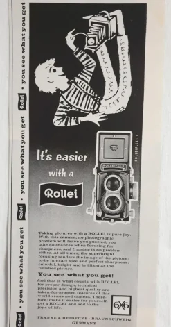 Tradera Kamera It's easier with a Rollei Rolleiflex T reklamannons fr 1959| Andet Optisk Udstyr
