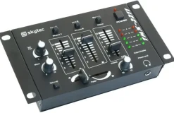 Tradera 4-kanals mixer för 12V och 230V med dubbla VU-mätare. 10 in/utgångar| Dj-udstyr