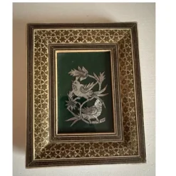 Sale Khatam Kari tavla konst metallkonst silver koppar Persisk graverad Orientalsk Kunst Og Porcelæn