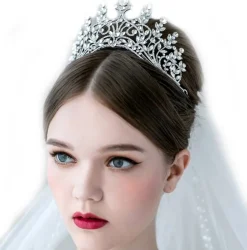 Cheap Kristall CZ bröllop hår krona tiara Bryllupstilbehør