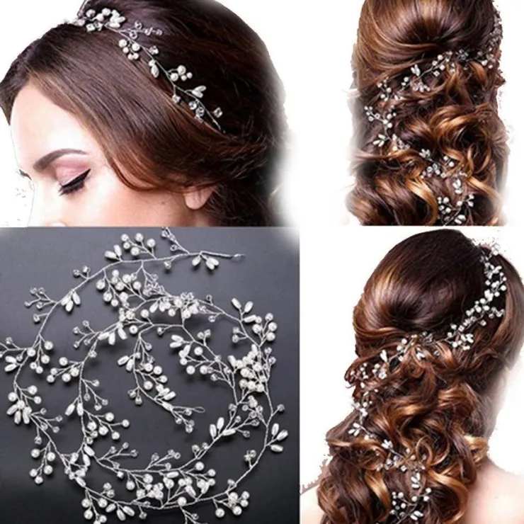 Online Kvinnor hårband bröllop diadem blad pärla kristall Bryllupstilbehør