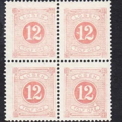 Tradera L 15 **, Lösen tandning 13, 12 öre röd. 4-block| Sverige