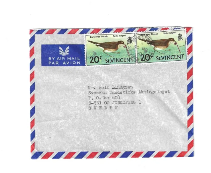 Tradera Luftpostbrev från St Vincent Stämplat 30/11 1970 Fåglar| Europa