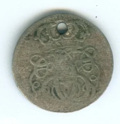 Tradera Norge 2 skilling, Christian V, 168? Hål Borrat - har använts som hänge.| Udenlandske Mønter