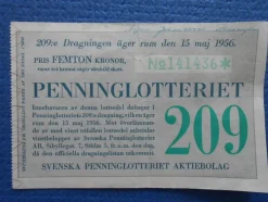Tradera Penninglotteriet 15 maj 1956> Lotterier & Lodsedler