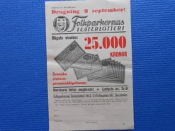 Tradera Reklamblad Folkparkernas teaterlotteri 1942> Lotterier & Lodsedler