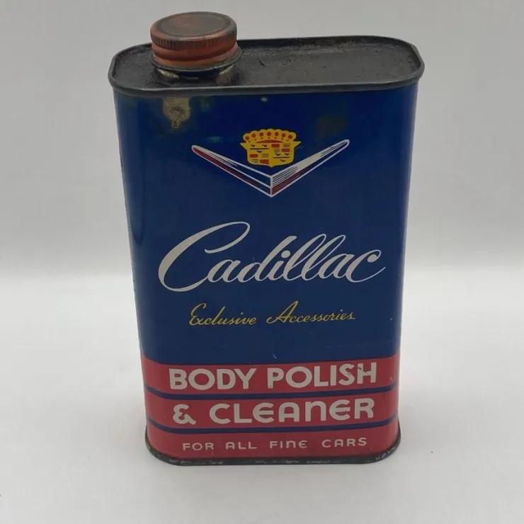 Tradera Retro, Vintage plåtburk Cadillac Exclusive Accessories Body Polish & cleaner> Metalemballage