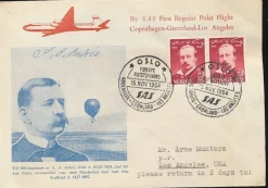 Tradera SAS : Första flygningen över Nordpolen Köpenhamn-Los Angeles 1954.SE BILD!!> Fly