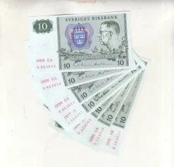 Tradera Sedel 10 kronor 1977-1989 7 styck ovikt ca 0| Sedler