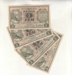 Tradera Sedel 5 kronor 1948 jubileum 4 styck ca 1+| Sedler