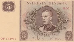 Tradera SEDEL 5 KRONOR FRÅN 1960, OVIKT, KVALITET 10| Sedler
