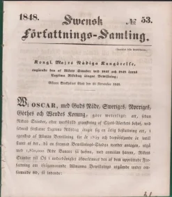 Clearance SFS 1848-53 Af Riksdagen åtagne Bewillning [beskattning] Antikkens Litteratur