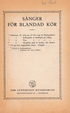Tradera Sånger för blandad kör| Noder Og Nodehæfter