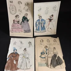 Hot 4st Handkolorerade Modeillustrationer från 1860-70-talet - Samfrakt!!! Antikkens Litteratur