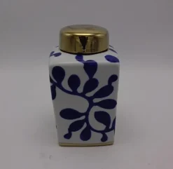 Tradera Söt porslinsburk handmålat mönster med förgyllt lock| Andet Håndlavet