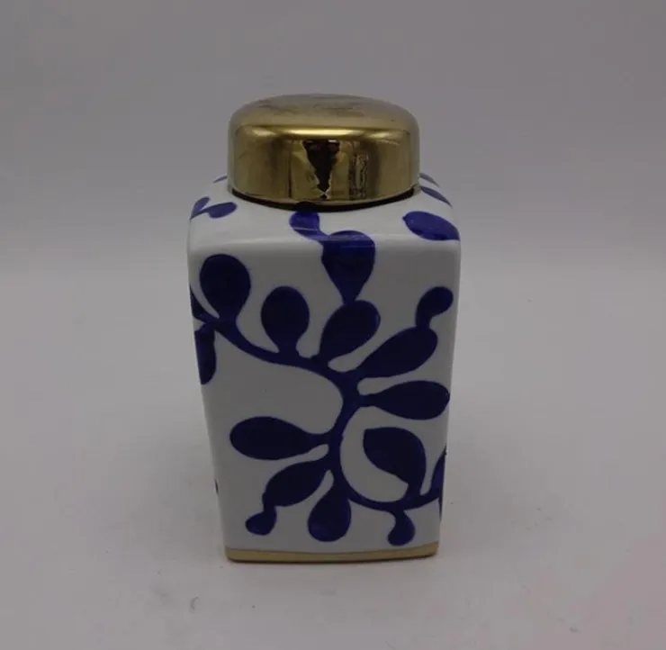 Tradera Söt porslinsburk handmålat mönster med förgyllt lock| Andet Håndlavet