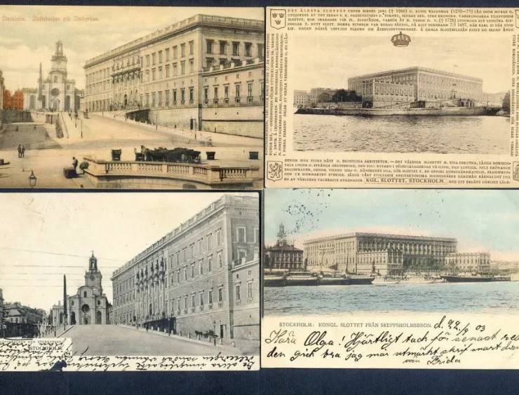 Tradera Stockholm Slottet 7gamla vykort flertalet sända före 1910 därav 4i färg| Generelle Motiver