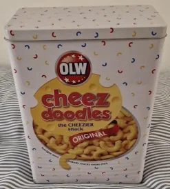 Tradera STOR behållare för Cheez Doodles - helt oanvänd!> Metalemballage