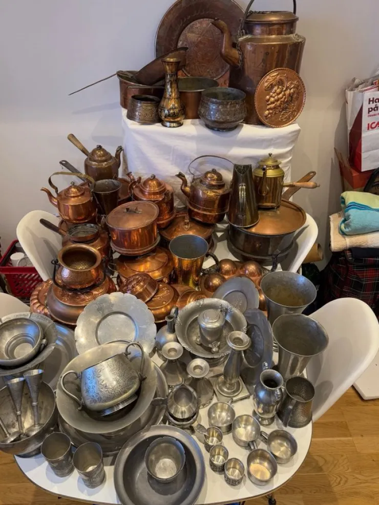 Clearance Stor samling av antika koppar- och tennföremål Kobbergenstande