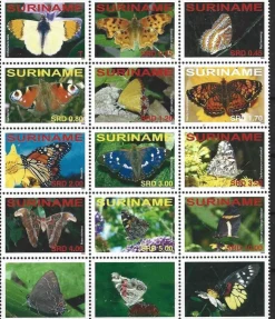 Tradera Suriname 2008 Fjärilar insekter 12v + etiketter| Sydamerika & Caribien