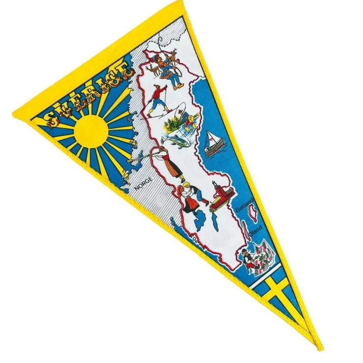 Tradera Sverige Dubbelsidig alla Landskap Vapen Vimpel Antik Vintage Flagga> Flag