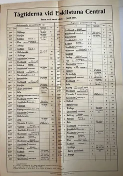Tradera Tågtiderna vid Eskilstuna Central från och med den 11 juni 1945> Køreplaner