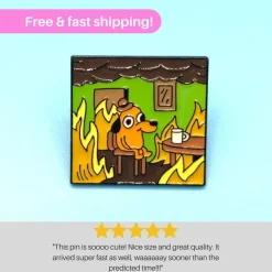 Cheap THIS IS FINE Enamel Meme Pin | Dog Fire Cartoon Badge Brooches Label Pin Stofmærker & Pins