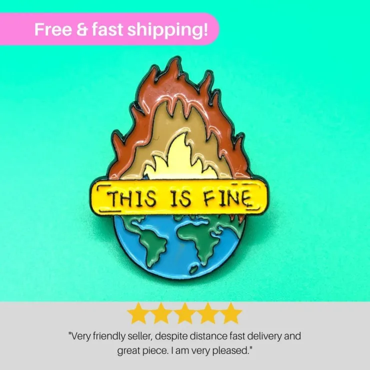 Cheap This is Fine' Meme Enamel Pin - Humorous Cartoon Badge Stofmærker & Pins