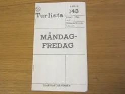 Tradera Tidtabell Buss Linje 143 Turlista - Måndag-Fredag 1964> Køreplaner