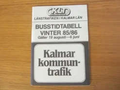 Tradera Tidtabell Kalmar kommun-trafik Vinter 1985/86 Buss> Køreplaner
