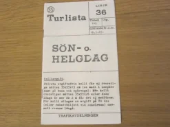 Tradera Tidtabell Linje 36 Söndag - Helgdag Stockholm 1965> Køreplaner