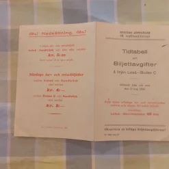 Tradera Tidtabell och Biljettavgifter Statens Järnvägar 1938> Jernbane- & Sporvogns-memorabilia
