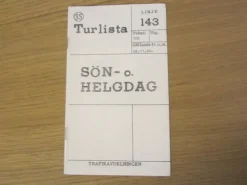 Tradera Tidtaberll Buss Linje 143 Turlista 1964 Stockholm> Køreplaner