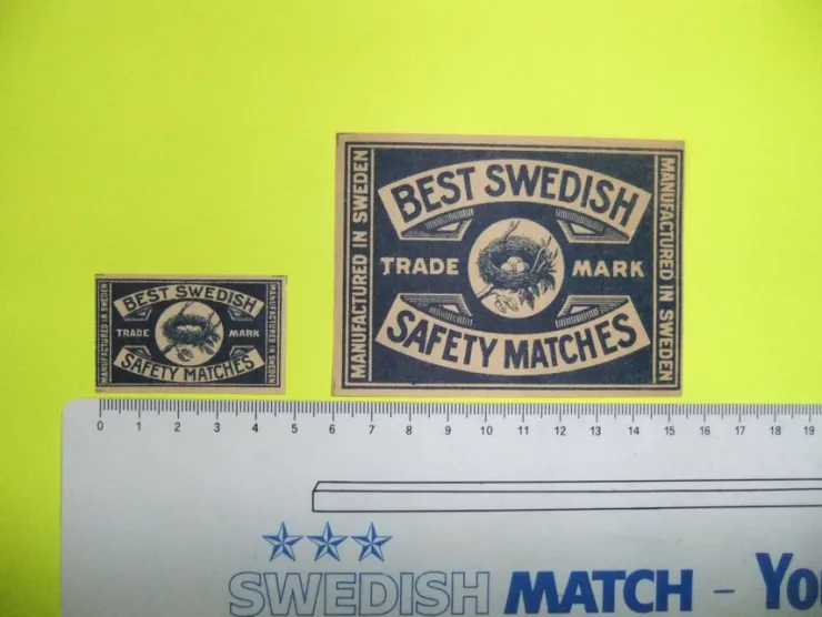 Tradera Tändsticksetikett(er). Mönsterås 84. BEST SWEDISH. Typ 2. Ask+Paket> Tobakiana